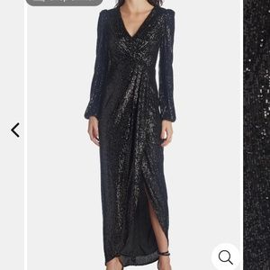 Xscape Midi Sequin Wrap Dress Black